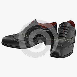 Wingtip shoes black isolated on white 3D Illustration