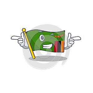 Wink flag zambia shape with the cartoon