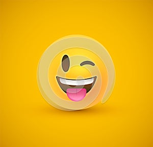 Wink tongue out yellow emoticon face 3d background
