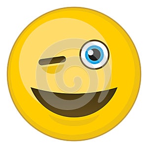 Winked emoticon. Cartoon yellow ball with eye wink