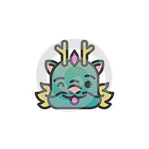 Winking Dragon Face with Tongue filled outline icon