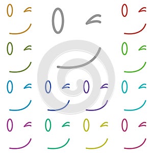 Winking, face multi color icon. Simple thin line, outline vector of emotion icons for ui and ux, website or mobile application