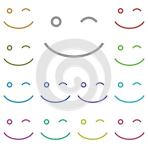 Winking, face multi color icon. Simple thin line, outline vector of emotion icons for ui and ux, website or mobile application