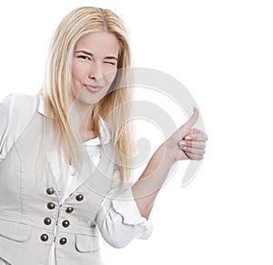 Winking girl with thumbs up