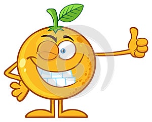 Winking Orange Fruit Cartoon Mascot Character Giving A Thumb Up