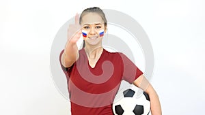 Winking Soccer Female with Russian Flag