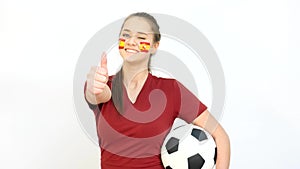 Winking Soccer Female with Spanish Flag