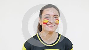 Winking Soccer Female with Spanish Flag