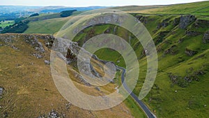 Winnats Pass at Peak District National Park - aerial view - travel photography