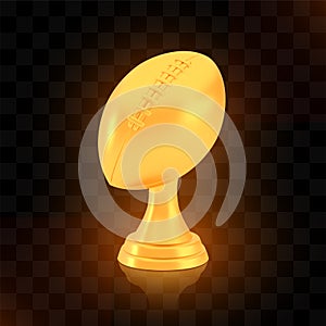 Winner american football cup award, golden trophy logo isolated on black transparent background