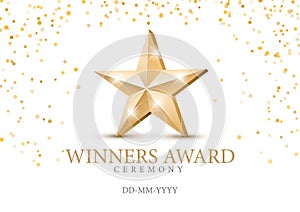 Winner award. gold star 3d symbol