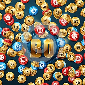 Winner background with lottery tickets, balls and gold coins. Realistic keno gambling game win poster v7