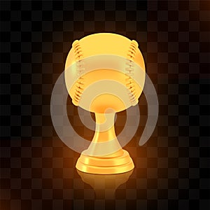 Winner baseball cup award, golden trophy logo isolated on black transparent background
