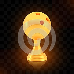 Winner bowling cup award, golden trophy logo isolated on black transparent background