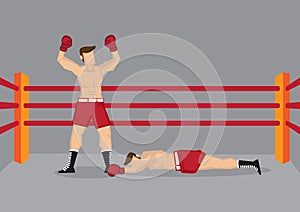 Winner Boxer in Boxing Ring Vector Illustration
