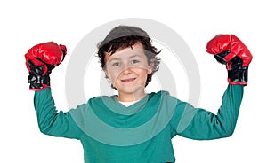 Winner boy with boxing gloves
