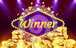 Winner casino coin, cash machine play now. Vector