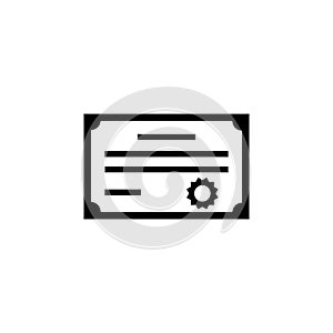 Winner Certificate or Diploma with Stamp. Flat Vector Icon illustration. Simple black symbol on white background. Certificate or