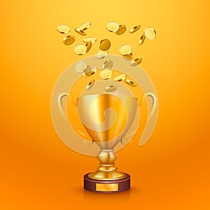 The winner cup with flying gold coins