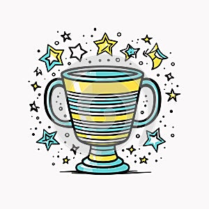 Winner cup hand-drawn comic illustration. Winner cup. Vector doodle style cartoon illustration