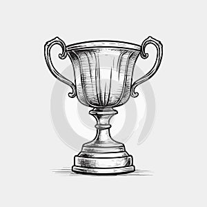 Winner cup hand-drawn comic illustration. Winner cup. Vector doodle style cartoon illustration