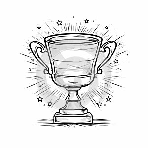 Winner cup hand-drawn comic illustration. Winner cup. Vector doodle style cartoon illustration