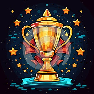 Winner cup hand-drawn comic illustration. Winner cup. Vector doodle style cartoon illustration