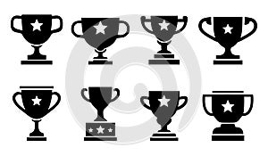 Winner cup icon set. Champion trophy symbol collection, sport award sign. Winner prize, champions celebration winning