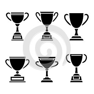 Winner cup icon set. Champion trophy symbol collection, sport award sign. Winner prize, champions celebration winning