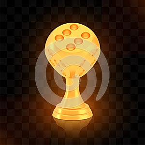 Winner dice cup award, golden trophy logo isolated on black transparent background