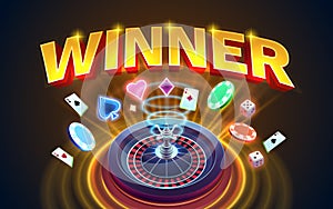 Winner fortune icons, slot sign machine, night Vegas. Vector illustration