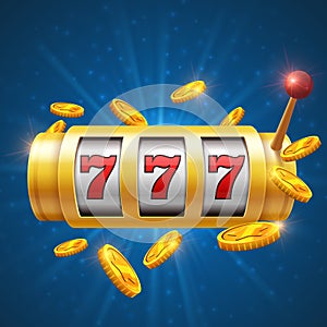 Winner gambling vector background with slot machine. Casino jackpot concept