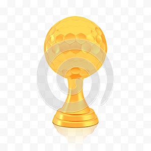 Winner golf cup award, golden trophy logo isolated on white transparent background