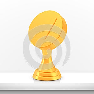 Winner hockey cup award, golden trophy logo isolated on white shelf table background