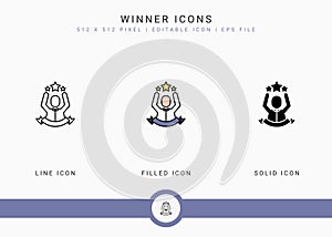 Winner icons set vector illustration with solid icon line style. Award prize concept.