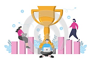 Winner Investments Flat Illustration for Banner Business Solution, Web Page Analysis of Sales, Statistic Grow Data, Accounting,