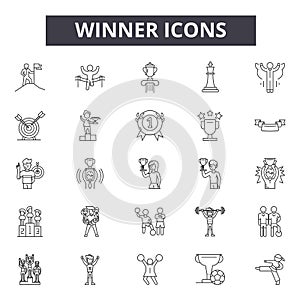 Winner line icons, signs, vector set, linear concept, outline illustration