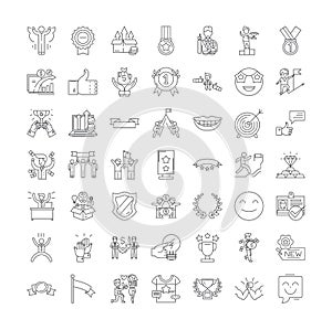 Winner linear icons, signs, symbols vector line illustration set