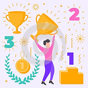 Winner objects set. Vector elements shapes