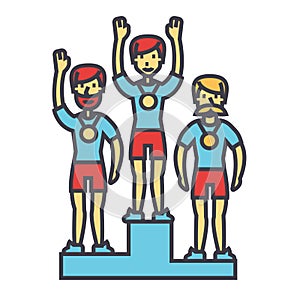 Winner podium, sport team, first place, olympics, competition concept.