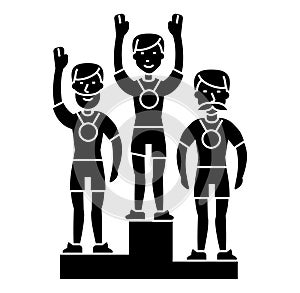 Winner podium sport team - first place - olympics icon, vector illustration, black sign on isolated background