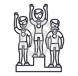 Winner podium, sport team,first place,olympics vector line icon, sign, illustration on background, editable strokes