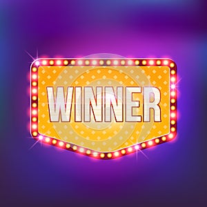 Winner retro banner template with lightbulb glowing