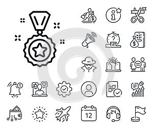 Winner reward line icon. Award medal sign. Salaryman, gender equality and alert bell. Vector photo