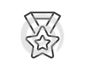 Winner ribbon line icon. Award star medal sign. Vector