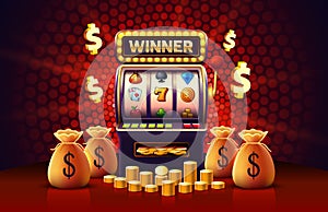 Winner slots machine casino, jackpot fortune, win banner. Vector illustration