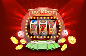 Winner slots machine casino, jackpot fortune, win banner. Vector illustration