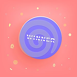 Winner square card with round button. Vector illustration.