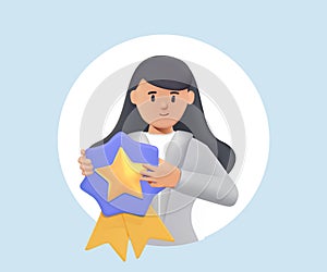 Winner trophy award. First place. Gold star award. 3D character, Employee of the Month vector illustration. 3D render