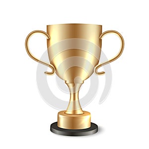 Winner trophy cup. Golden champion award. Gold vector realistic shiny soccer cup